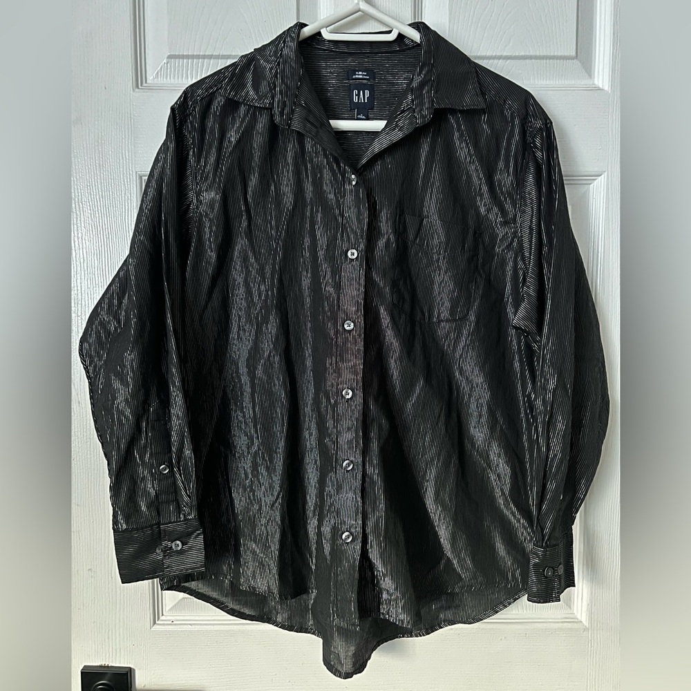 GAP • The BIG Shirt black silver pinstripes metallic New Year’s party oversized